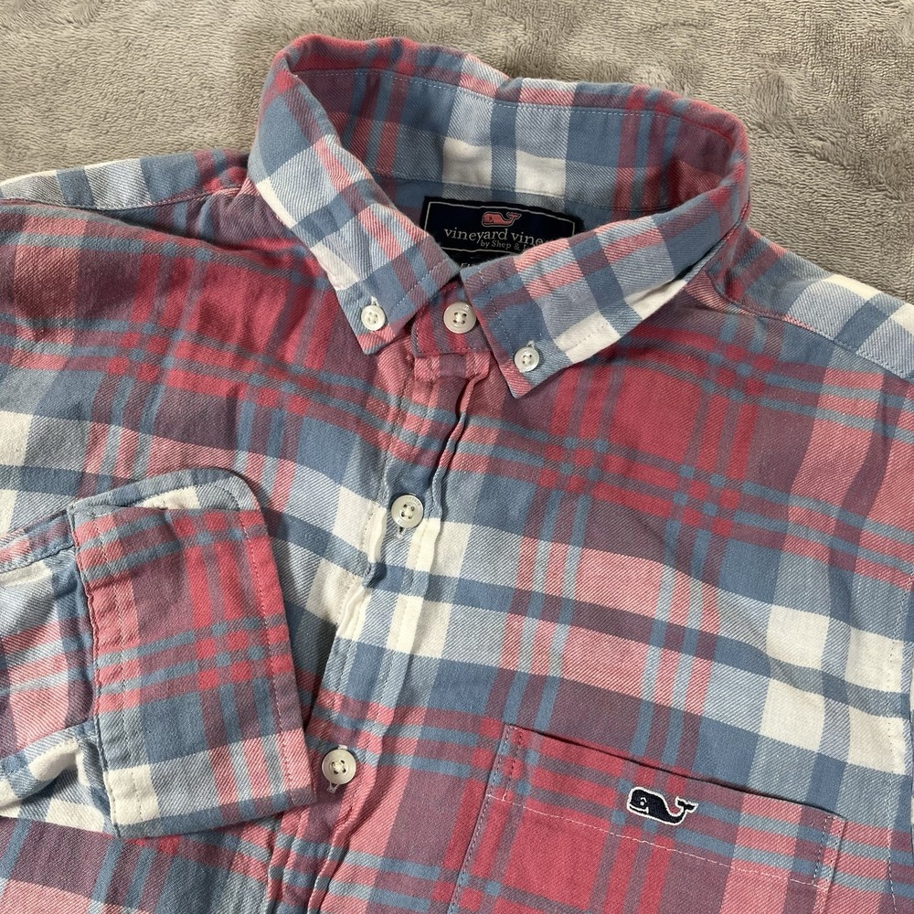 Vineyard Vines Shirt Mens Small Pink Blue Plaid Slim Fit Tucker Button Up Preppy